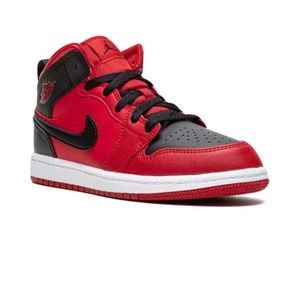 Kids Jordan 1 Mid Reverse Bred, size 2Y.